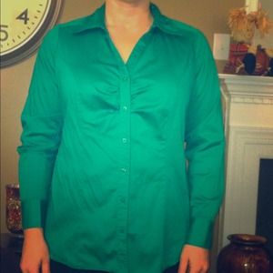 Lane Bryant long sleeve button up green shirt