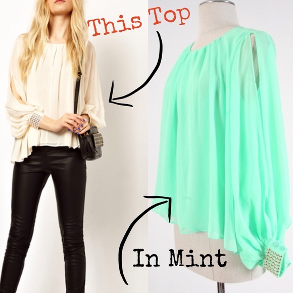 RESERVED. Mint Chiffon Stud Cuff Blouse