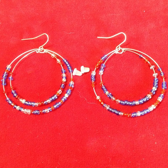 Loop Pierced Earrings. Red / white and blue.