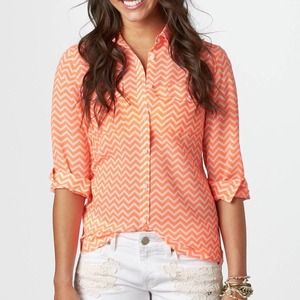 Orange Chevron Button Up Blouse