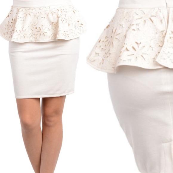 Dresses & Skirts - Cream Floral Peplum Skirt