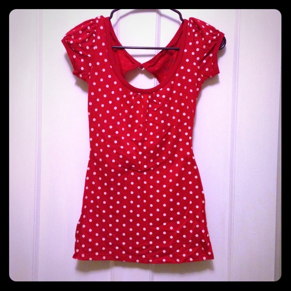 PRICE CUT! Red polka dot shirt with an open back!