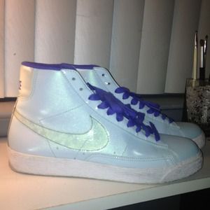 Nike-Baby Blue Shimmery High Tops with purple lace