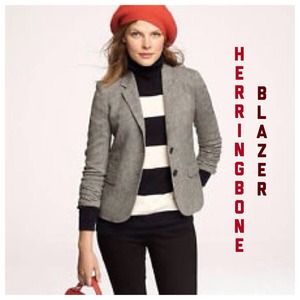 J Crew Herringbone Schoolboy Blazer in Grey, Sz 8