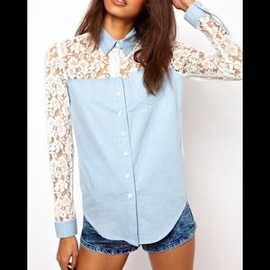 NEW!!! Lace denim blouse
