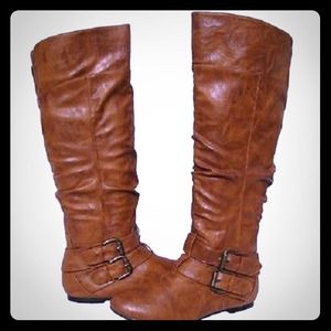 Women's Tan Designer Riding Boots. Size 7.5 & 8