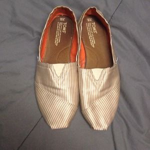 Cream & white striped TOMS