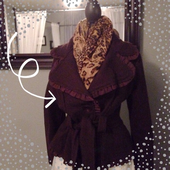 ❌SOLD BUNDLED❌Chocolate Ruffled Wool Coat