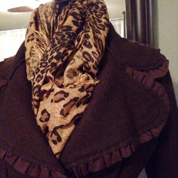 ❌SOLD BUNDLED❌Chocolate Ruffled Wool Coat - Picture 2 of 4