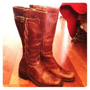 Brown tall leather boots