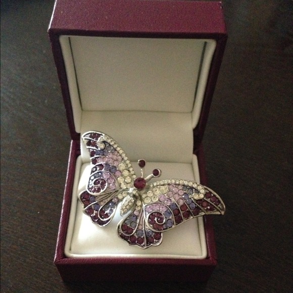 Genuine Amethyst and Swarovski crystal brooch