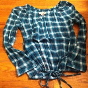 Cute long sleeve flannel dress top - torquise blue
