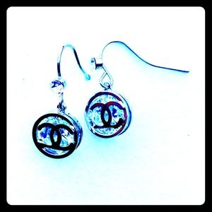 Silver dangle CC earrings