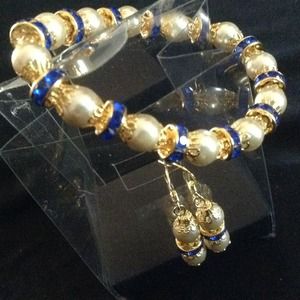Set bracelet/earring blue/pearl color