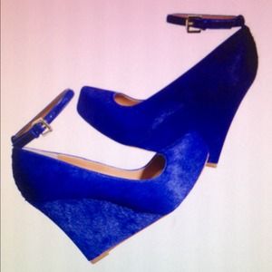 Ann Taylor Cobalt Blue Calf Hair Platform Wedge