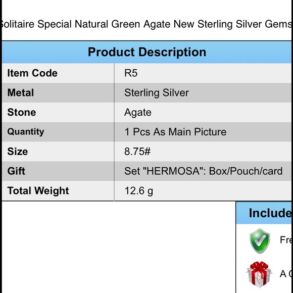 Natural Green Agate ring .925🚫HOLD🚫 - Picture 3 of 3