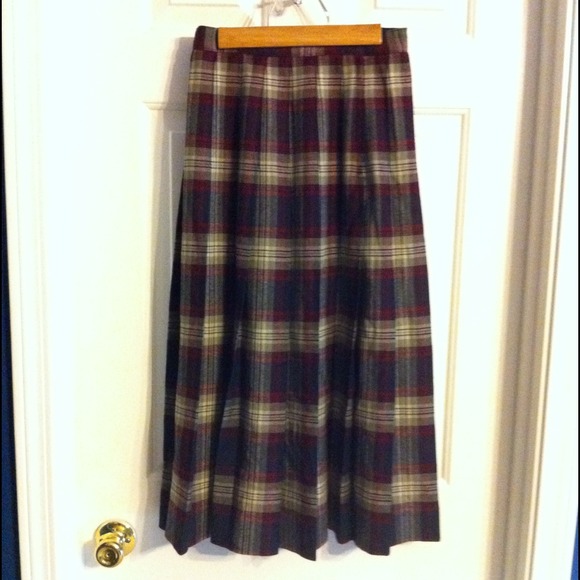 Long plaid wool skirt.