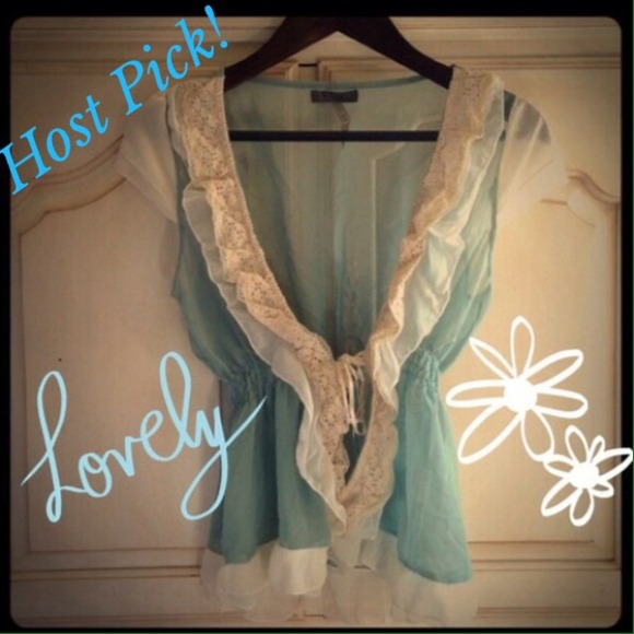 Anm Tops - 💙🎉HOST PICK🎉NWOT Lace Wrap Top Blue Blouse