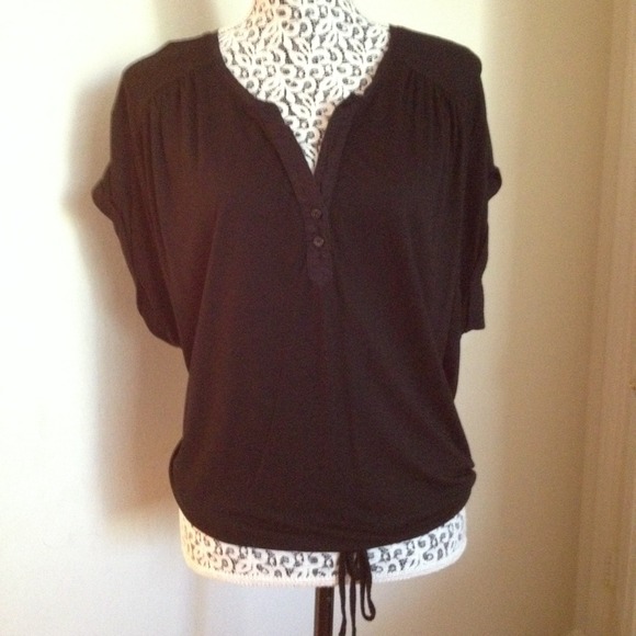 Black Loft Short Sleeve Top with Tie Cinched Hem - Picture 1 of 1