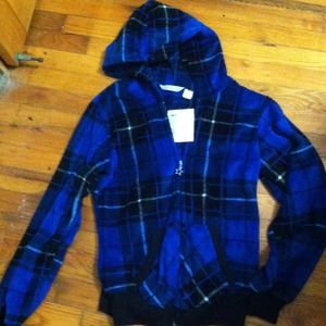 Hooded light weight flannel zip up jacket