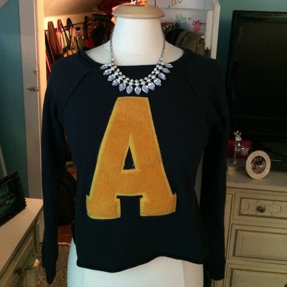 Navy Crop Sweatshirt Varsity Letter Top
