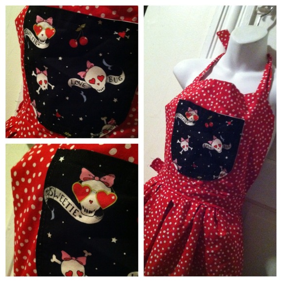 Pinup girl skull red poka dot apron