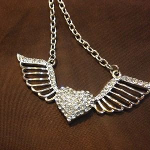 Australian crystal heart wings silver tone