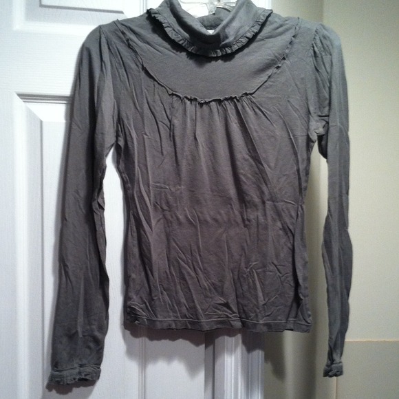 Anthropologie green ruffle yoke top