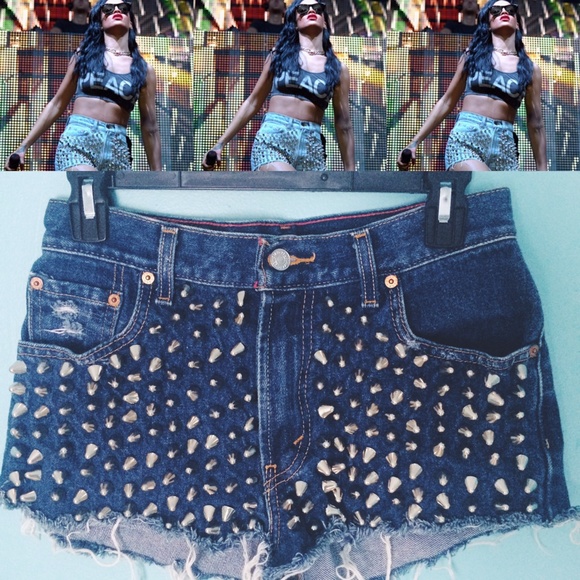 LF High Waisted Spiked Levi Shorts