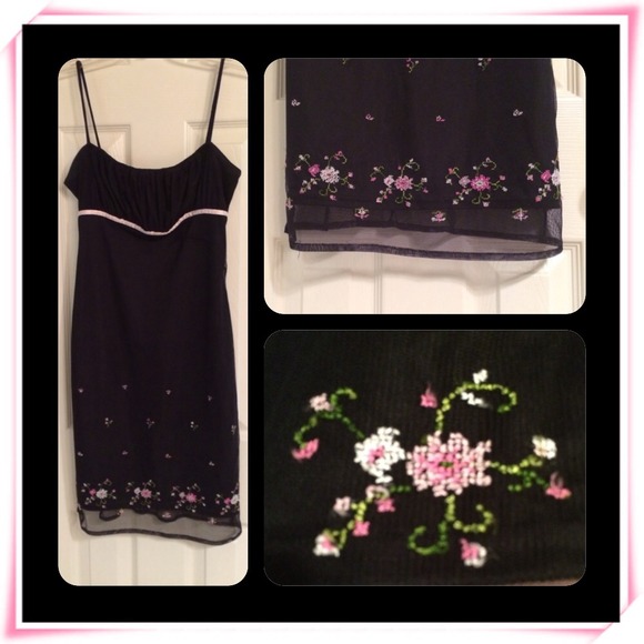 Black dress w embroidered tulle overlay