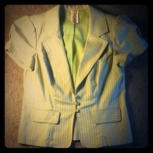 Taupe cap sleeve blazer with green/brown pinstripe