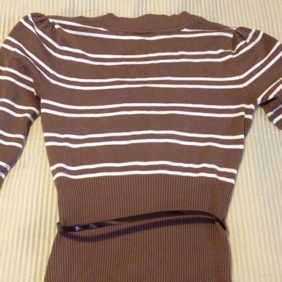 Brown With White Stripes Sweater and Belt - Picture 2 of 2
