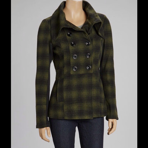 NWT green and plaid peacoat
