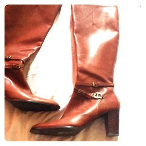 Brown leather boots knee high