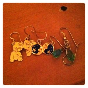 3 pairs of gold-toned dangle earrings