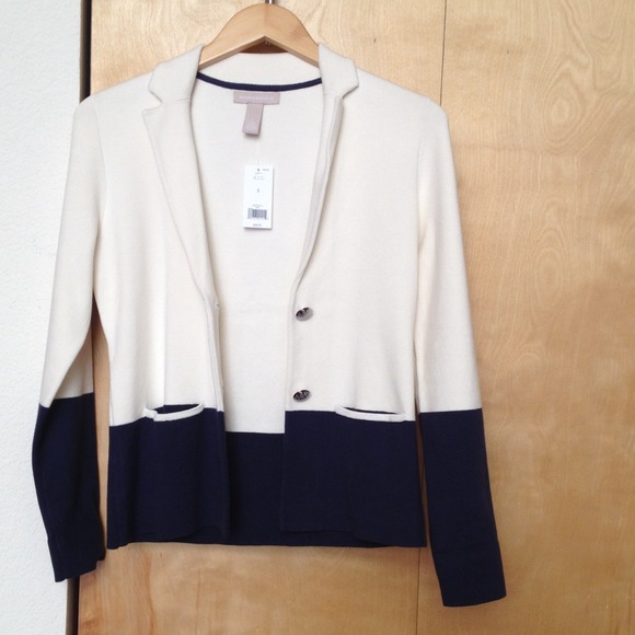 Banana Republic Cream & Blue sweater cardigan NWT