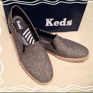 Keds Navy Blue w Gold Sparkle Slip On Shoes Sz 7