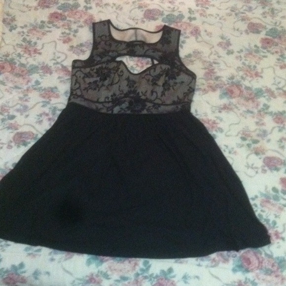 Black lace cut out dress