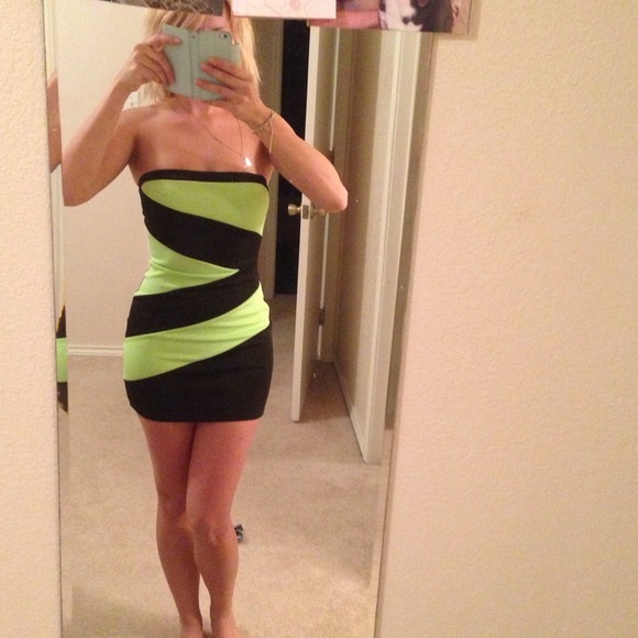 Black and neon green tube dress