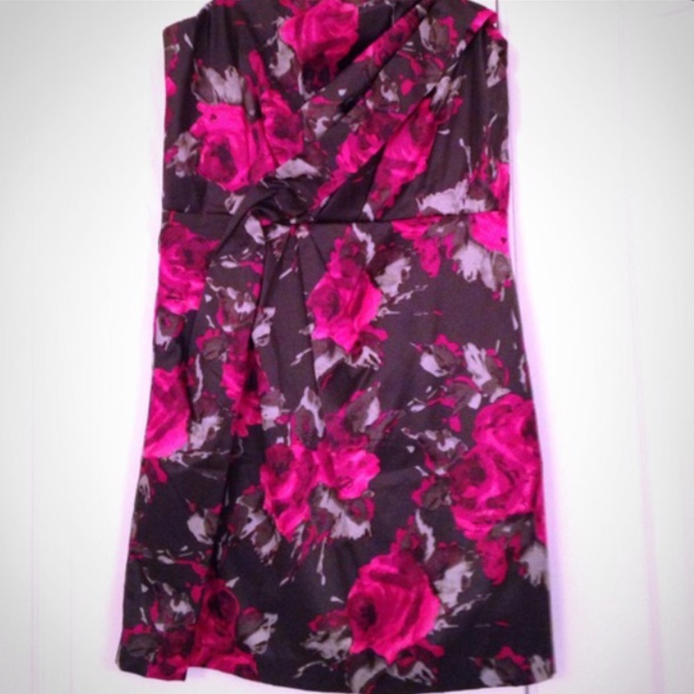 Grey and pink floral print dress