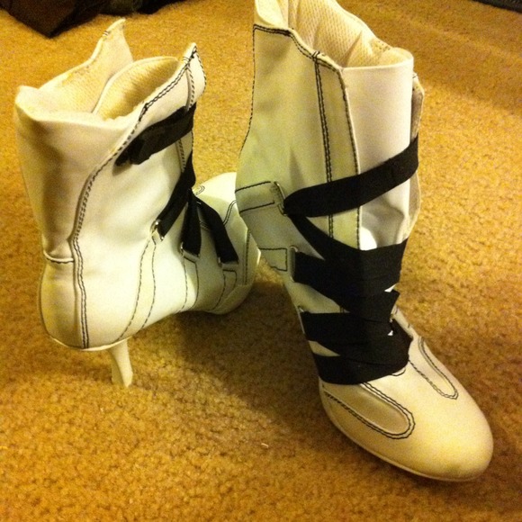 Never Worn white strapped boots