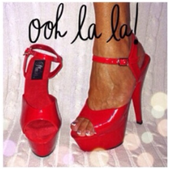 Pleaser Shoes - PLEASER  RED PLATFORM STILETTOS NWOT  8 fit 7 1/2