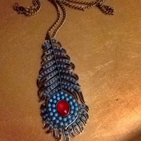 Long Peacock Feather Necklace