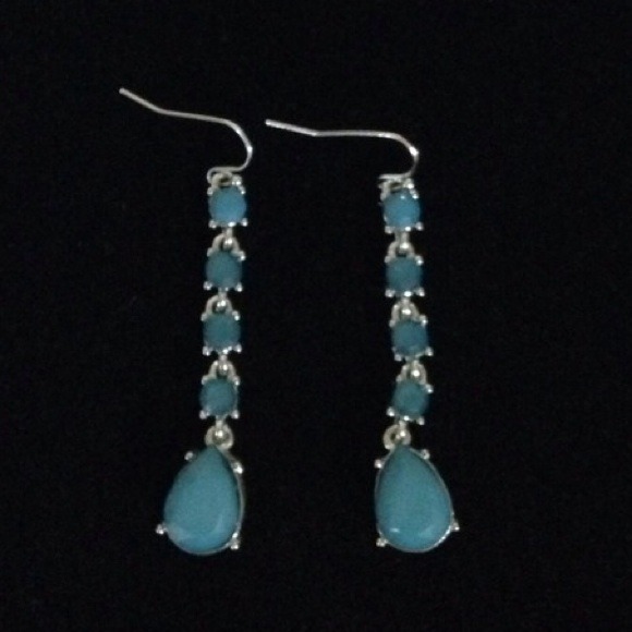 Teal blue beaded drop earrings