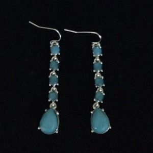 Teal blue beaded drop earrings