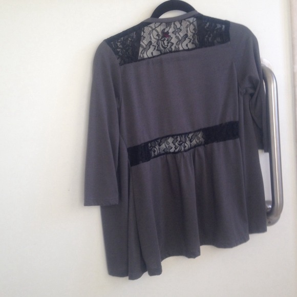 Grey partially lace cardigan.