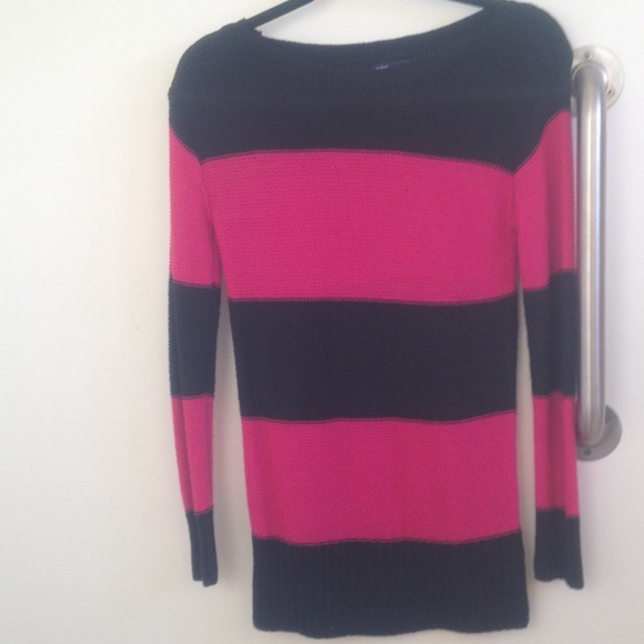 Pink and black striped sweater