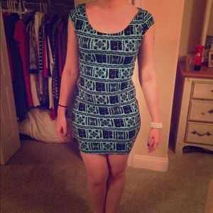 Forever 21 blue Aztec dress and bleached out dress