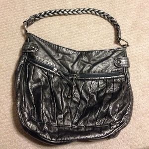 Metallic leather handbag