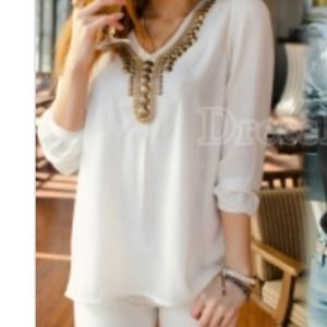 ⛔️ON HOLD⛔️White Blouse with Gold Detail